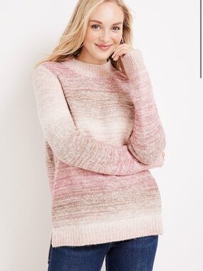 Maurices Cozy Pink & Beige Space-dyed Mock Neck Sweater - Oversized XSmall